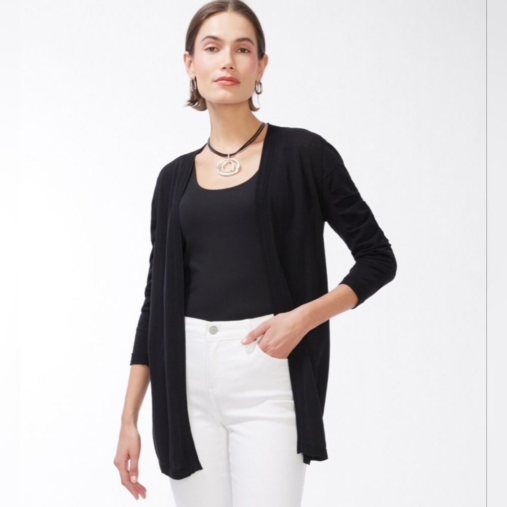 NWOT XL (3) Chicos Blk Summer Romance Ruched Cardigan
